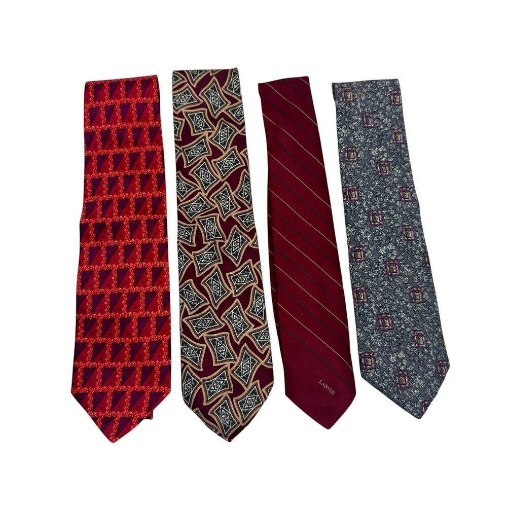 VTG 4-Piece Lot Designer Silk Neck Tie Dior Valentino Lanvin Balmain